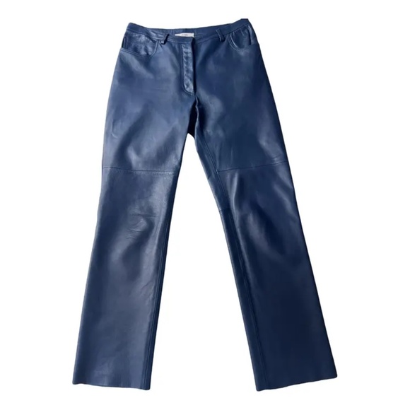 celine blue leather pant, slim, size 6/8, 38 Fr
